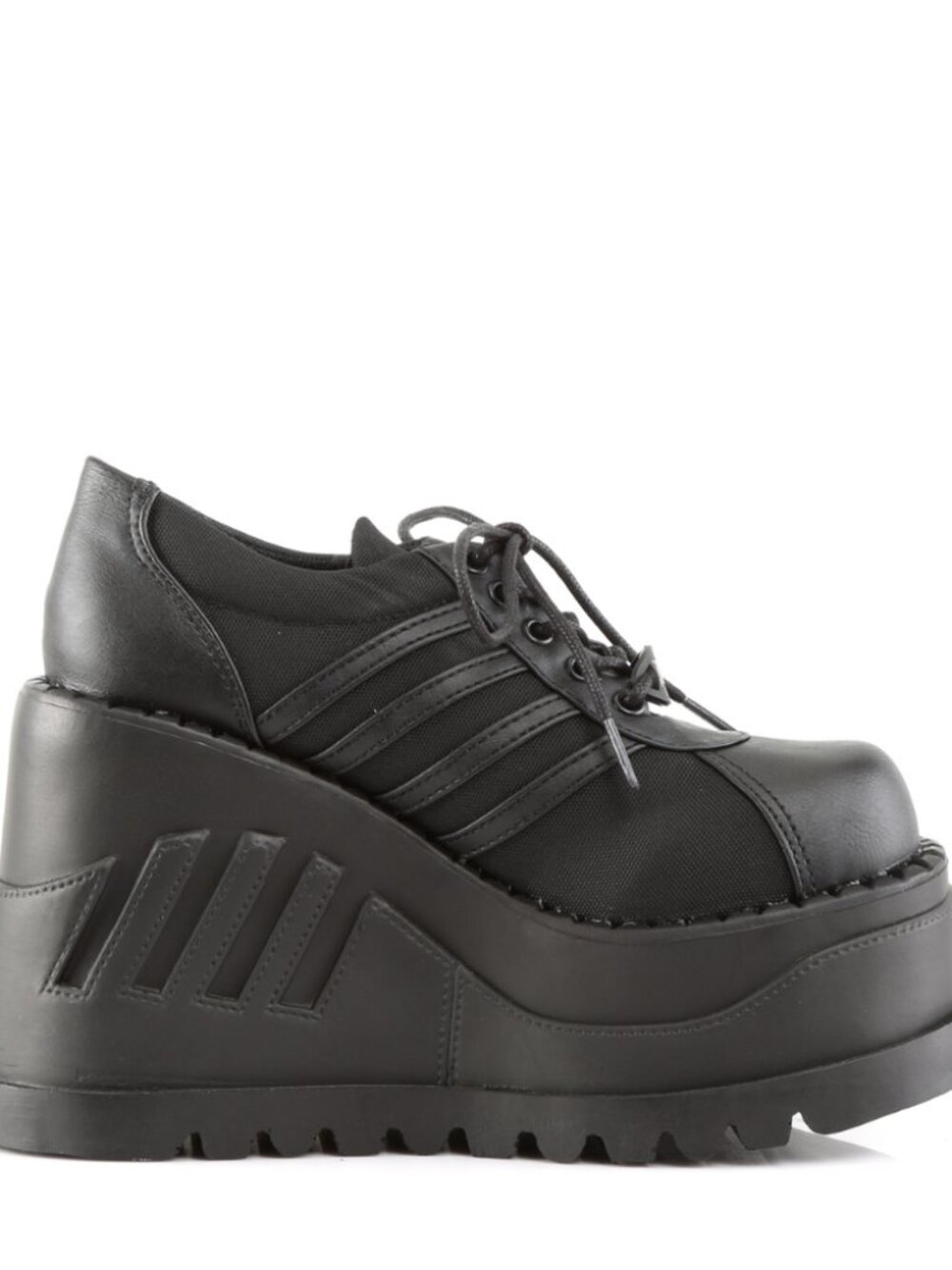 Blk Vegan Leather Wedge Platform Lace-Up Front Oxford Shoes